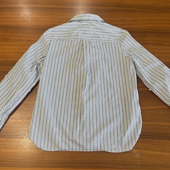 TWP Blue Striped Boyfriend Shirt, Cotton, Roll Tabs, Career, Quiet Luxury Small - Picture 6 of 16